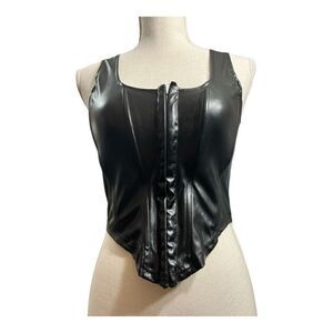 Double Heart Gothic Bustier Corset Size S Women Faux Leather Boned Hook Front